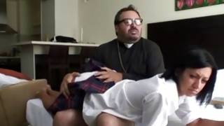 Disobedient immature having confession time with raunchy priest